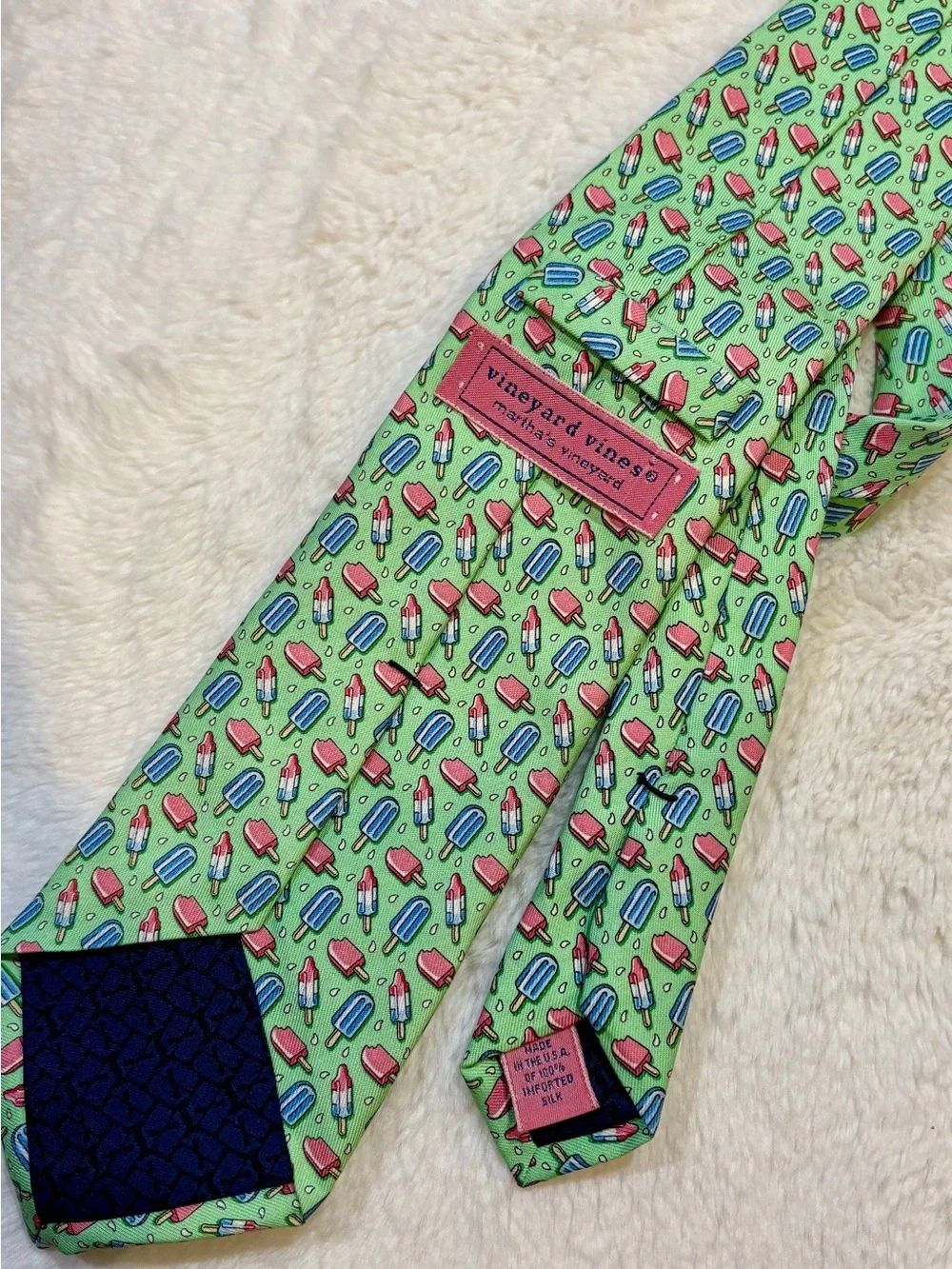 Vineyard Vines Patriotic Green Tie with Pink and Blue Popsicle Print Novelty Tie - Picture 7 of 7